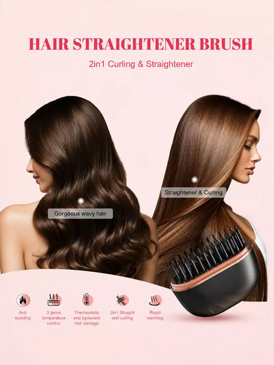 Wireless Portable Hair Straightener Comb | Rechargeable Mini Straightening Brush with 3 Heat Levels